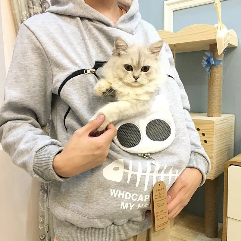 Women's Cat Pet Pocket Design Sweatshirt Long Sleeve Hoodies