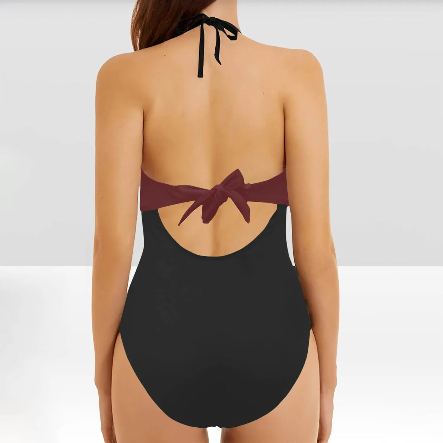 Womens Halter Cutout One Piece Swimsuit Sexy Backless Tummy Control Bathing Suits Colorblock Slimming Beach Swimwear