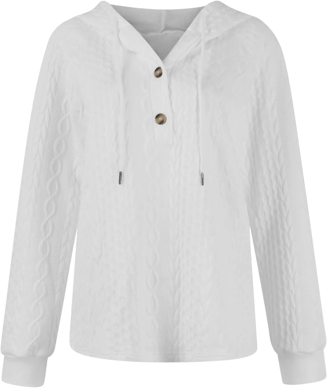 Women's Long Sleeve Hooded Trendy Drawstring Sweatshirt 2024 Button Loose V-Neck Top Comfy Slim Clothes