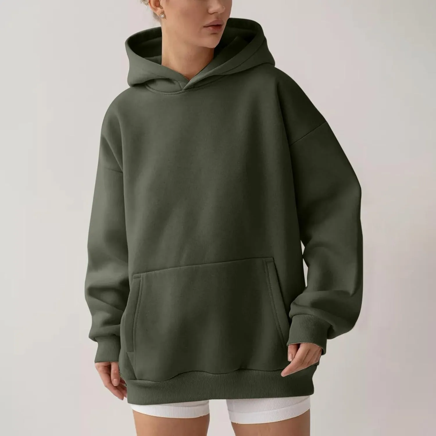 Womens Oversized Hoodies Solid Thick Warm Long Sleeve Drawstring Hooded Loose Sweatshirts Fall Winter Pullover Outfits
