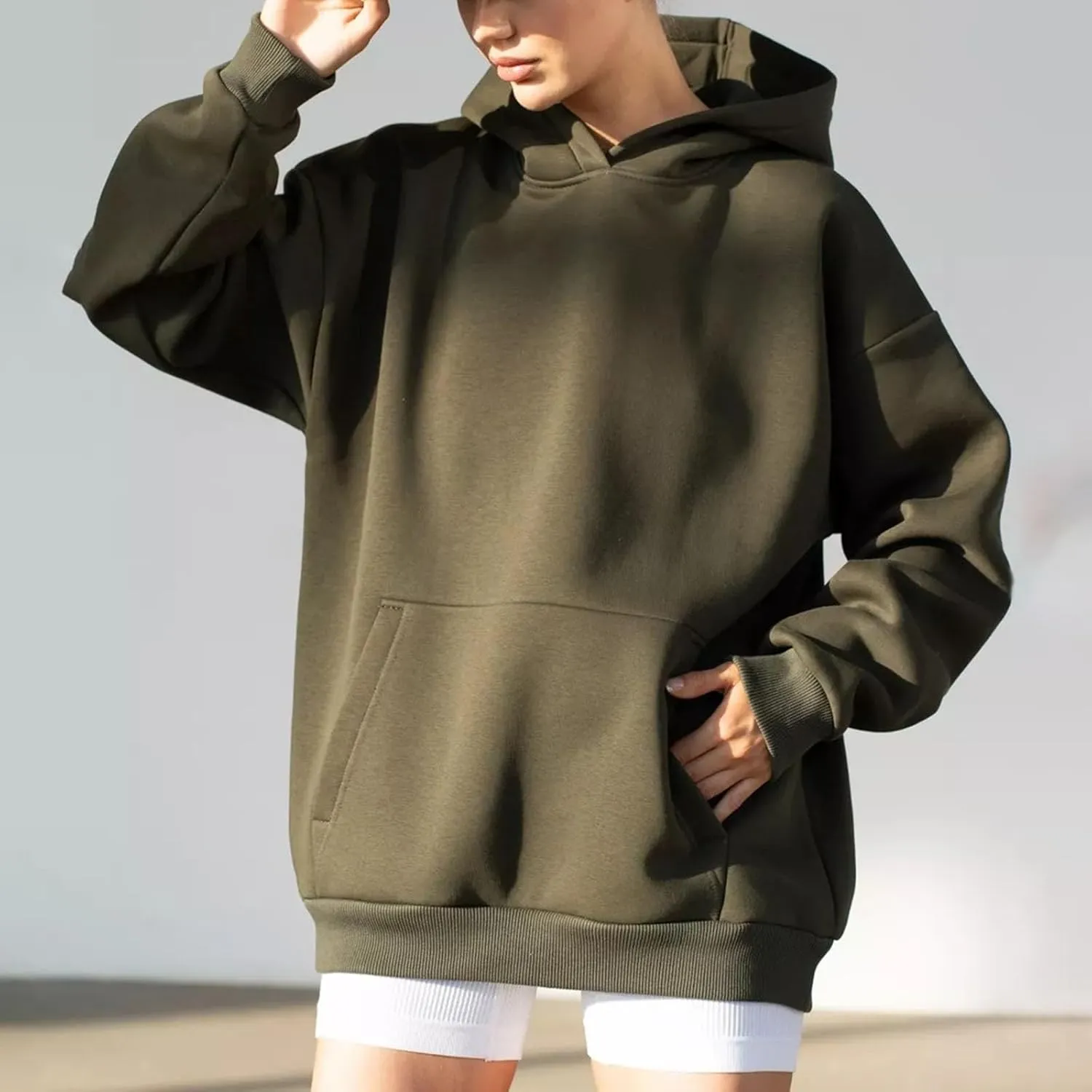 Womens Oversized Hoodies Solid Thick Warm Long Sleeve Drawstring Hooded Loose Sweatshirts Fall Winter Pullover Outfits