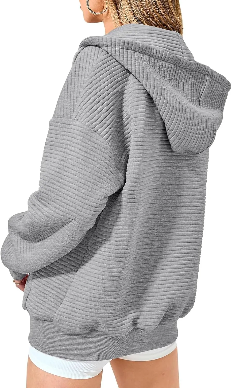 Womens Zip Up Hoodies Loose Fit Long Sleeve Oversized Sweatshirts Drawstring Y2K Lightweight Jackets with Pockets