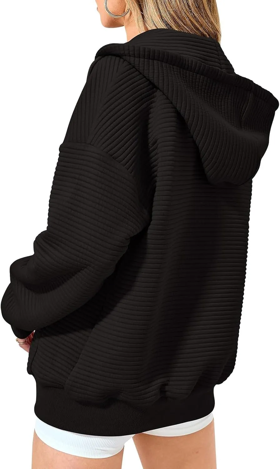 Womens Zip Up Hoodies Loose Fit Long Sleeve Oversized Sweatshirts Drawstring Y2K Lightweight Jackets with Pockets