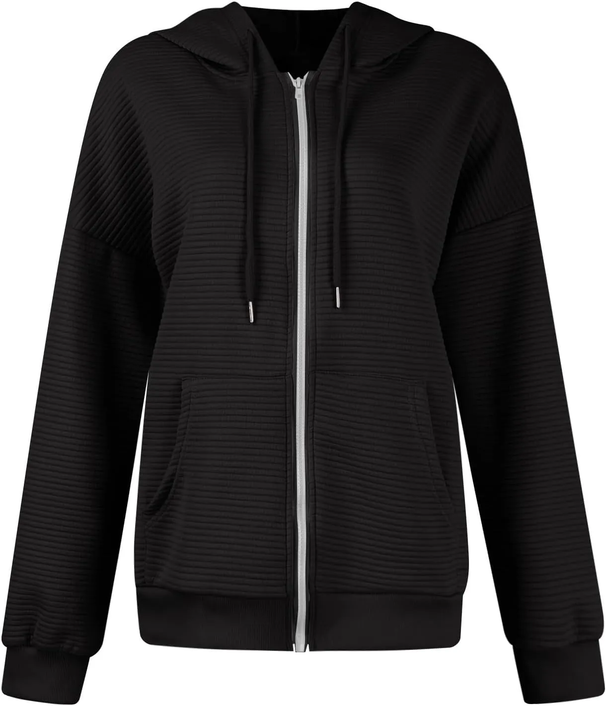Womens Zip Up Hoodies Loose Fit Long Sleeve Oversized Sweatshirts Drawstring Y2K Lightweight Jackets with Pockets