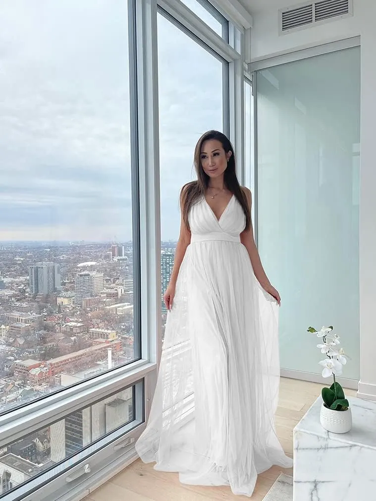 XXTAXN Women's Sexy Deep V Neck Split Cocktail Party Formal Bridesmaid Maxi Dress