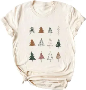Ykomow Christmas Trees Shirt Womens Holiday Pine Tree Xmas Graphic Tees Christmas Family Shirt