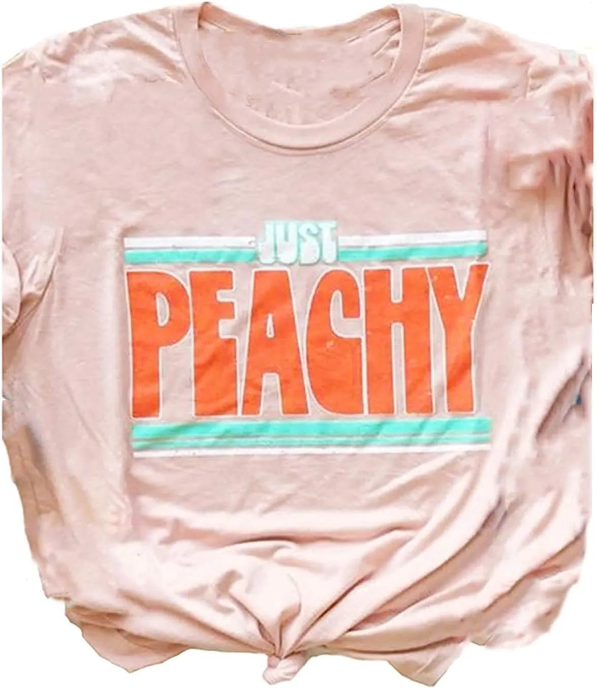 Ykomow Just Peachy T Shirt Womens Short Sleeve Casual Summer Graphic Tees Tops